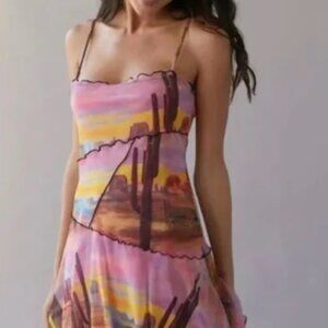 Urban Outfitters Moxie Cactus Desert Mesh Mini Dress Size Small